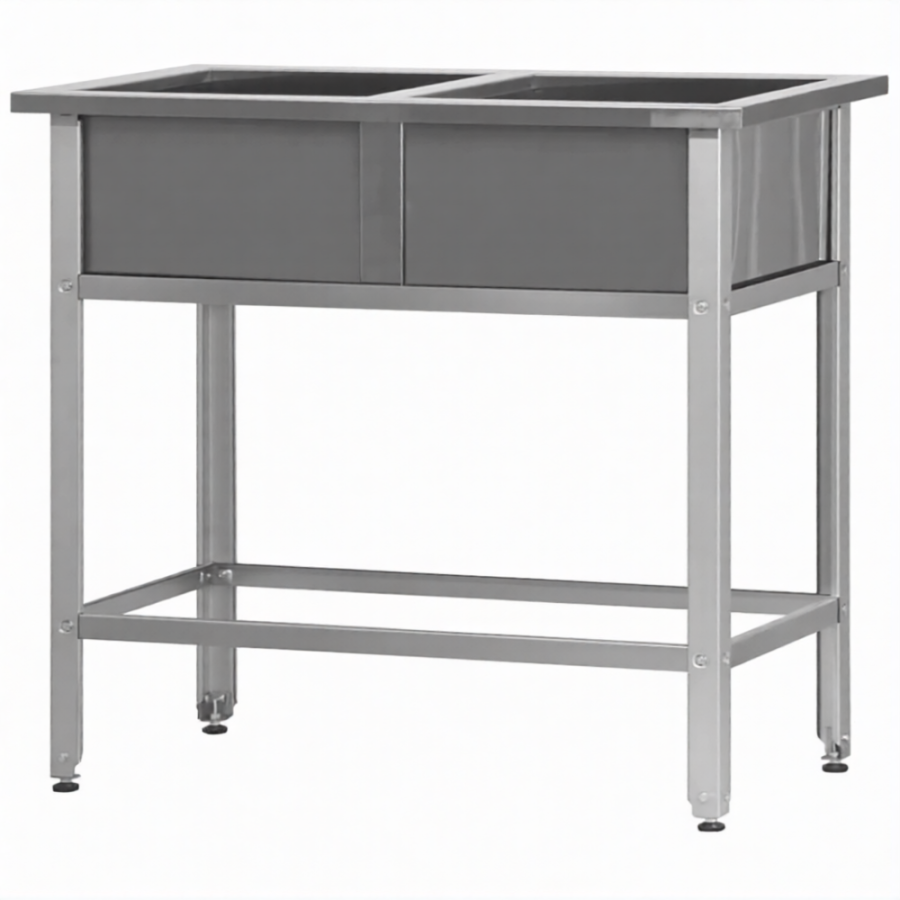 Ванна моечная ВМСн 530/2  2 м/о 430х430х300 (полка с 2-мя отв., борт; ножка угл.)