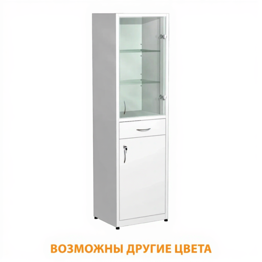 Шкаф металлический для медикаментов (стекло), с ящиком ШдМп-3 (белый)