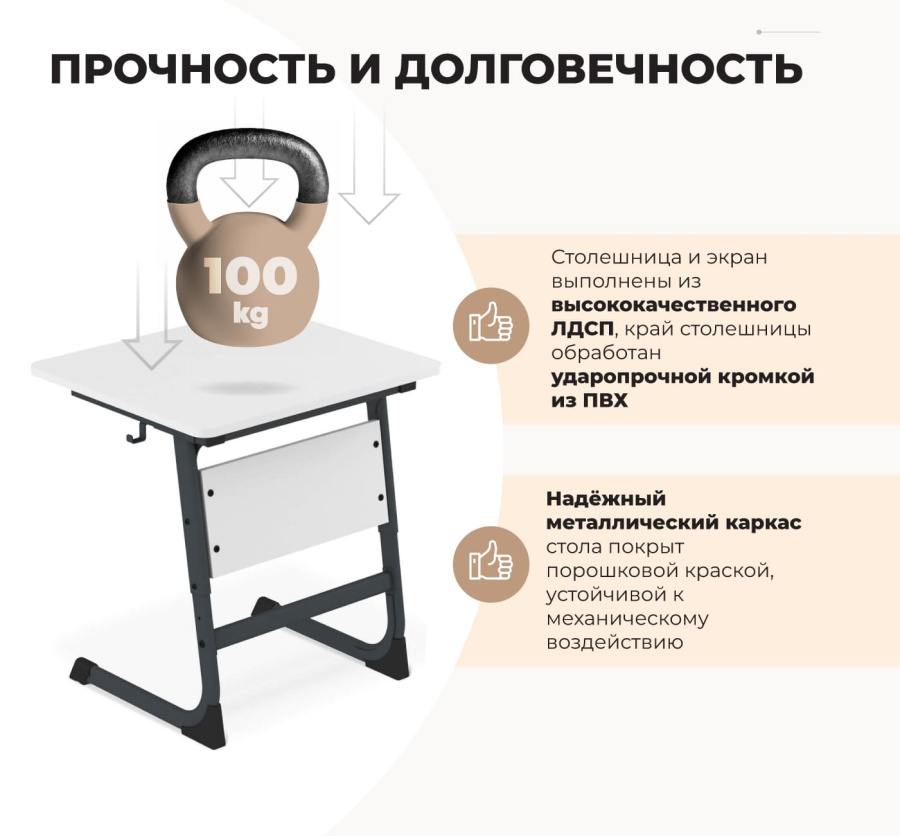 Cтол ученический белый снег/черный муар SHT-T-TN15/3-5