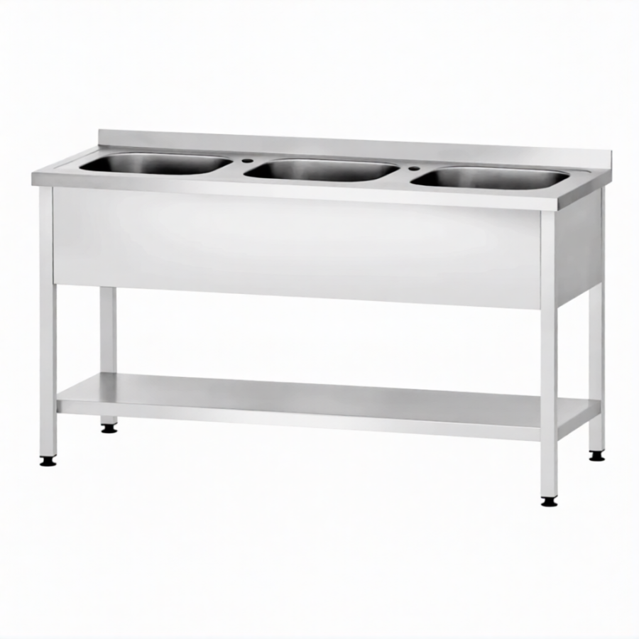 Ванна моечная ВМЦп 860х1800х700  3 м/о 300х500х500, борт, отв. д/смесит.